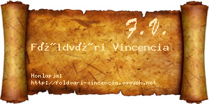 Földvári Vincencia névjegykártya